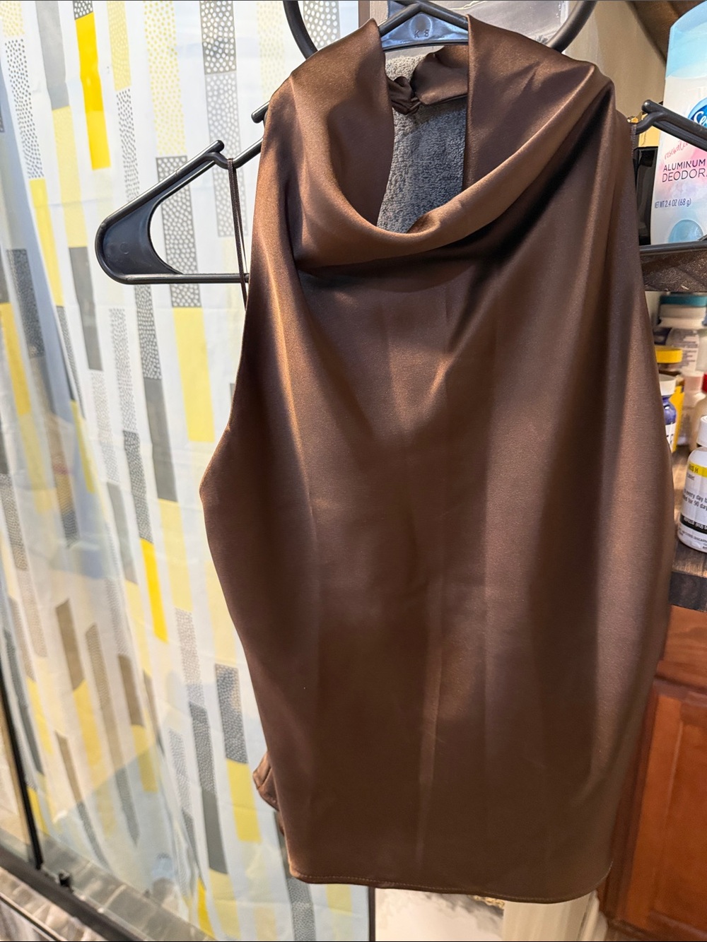 Zara Brown Satin Cowl Neck Sleeveless Sweater
